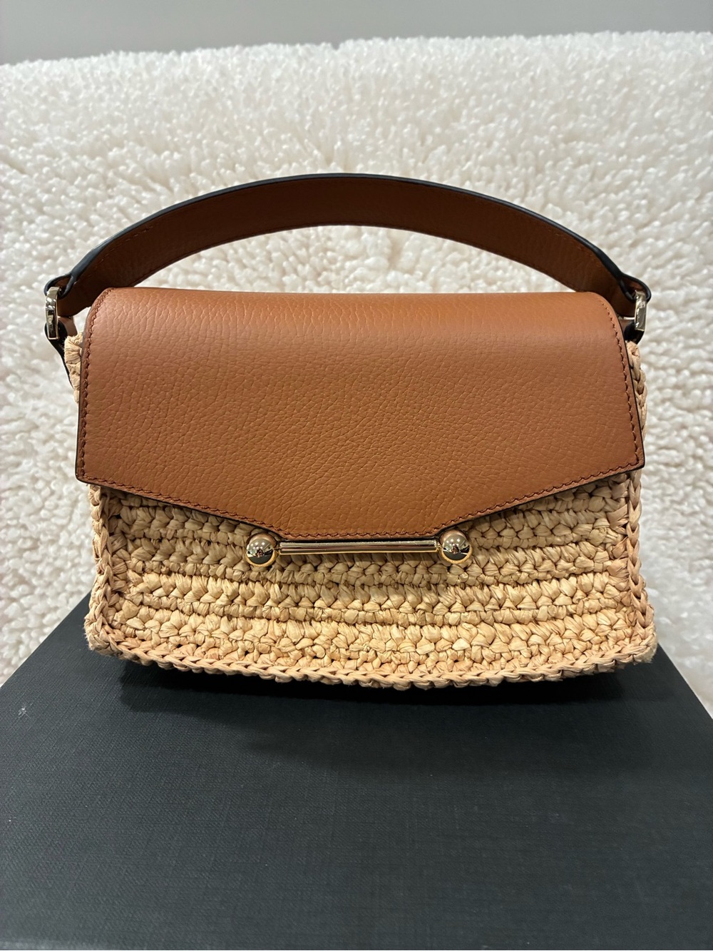 Strathberry Mosaic Nano Raffia & Leather Top Handle:Crossbody - Picture 3 of 9